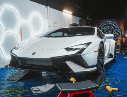 White Lamborghini in The Detail Clinic shop